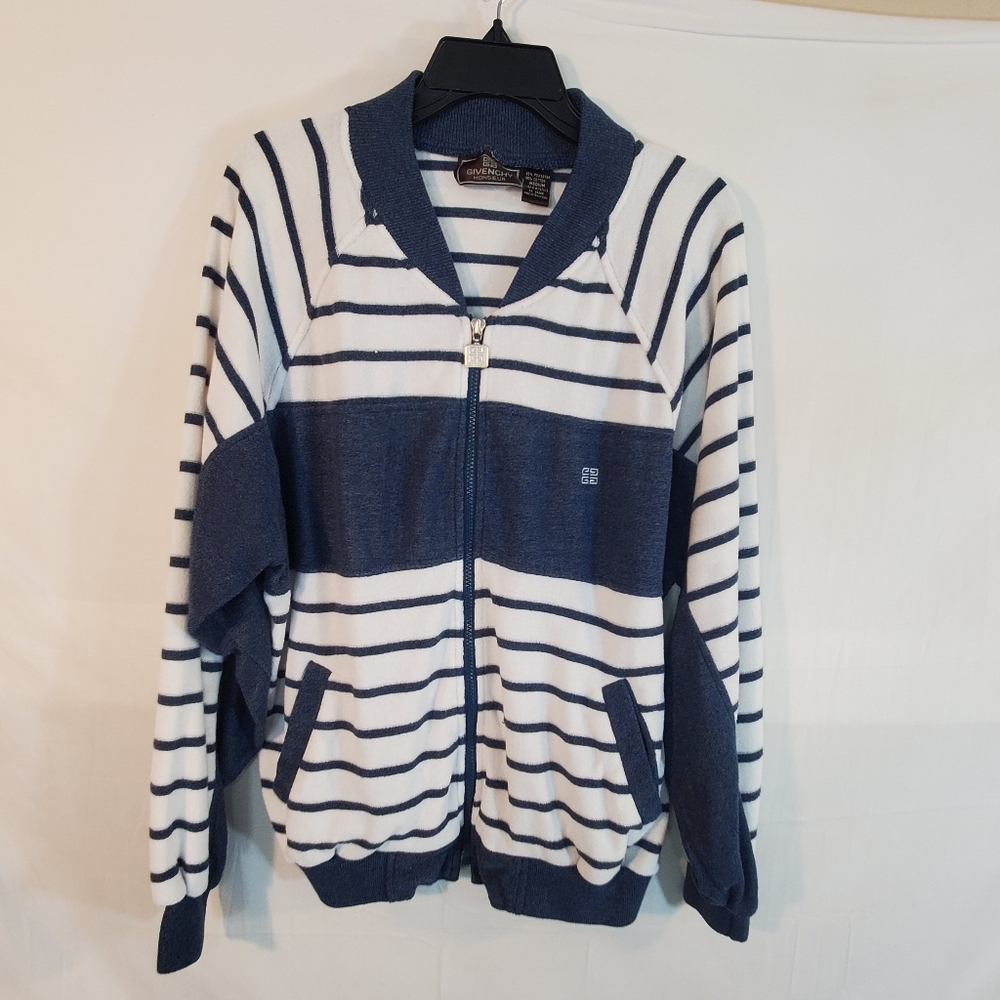 Vintage Givenchy Men's Size Medium French Terry Striped Zip Sweater Sweatshirt.